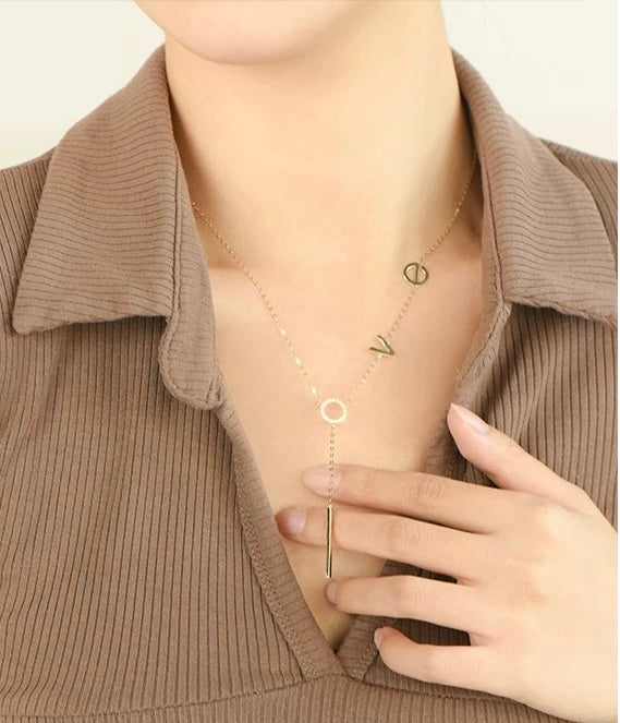 L.O.V.E Ring Chain Lariat Necklace