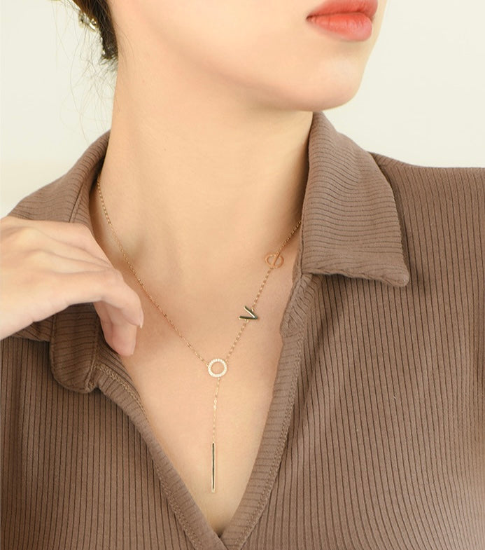 L.O.V.E Ring Chain Lariat Necklace