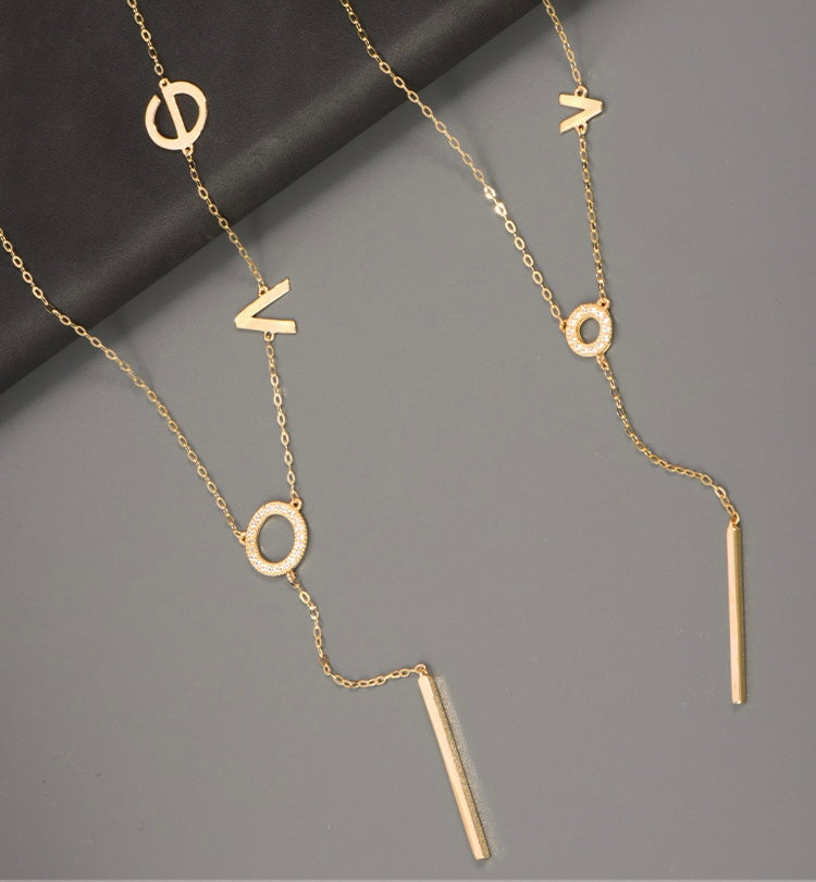 L.O.V.E Ring Chain Lariat Necklace