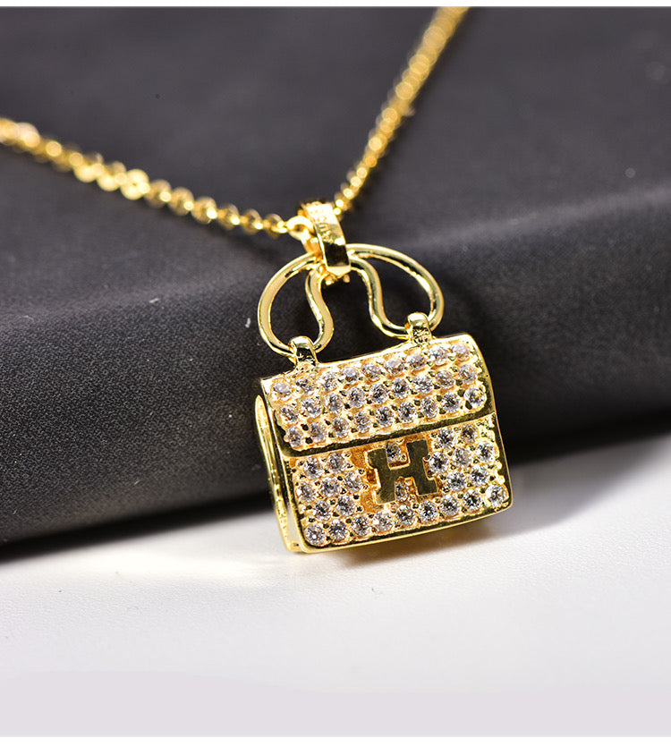 Studded H Buckle Handbag Charm Necklace