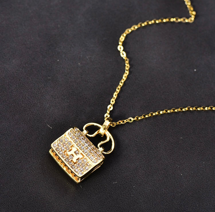 Studded H Buckle Handbag Charm Necklace