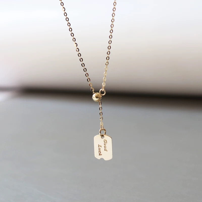 'Good Luck' Tag Lariat Necklace