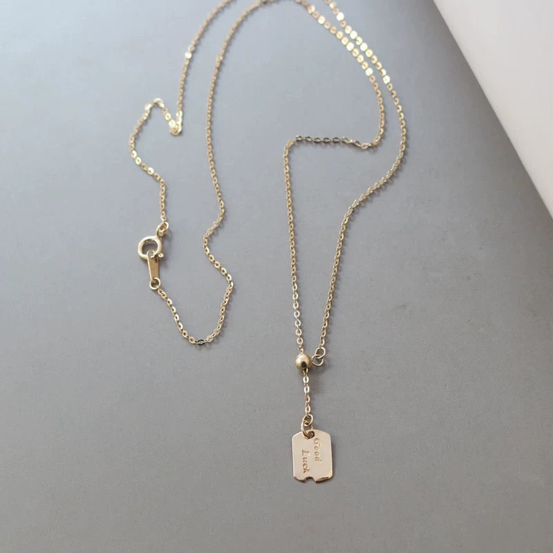 'Good Luck' Tag Lariat Necklace