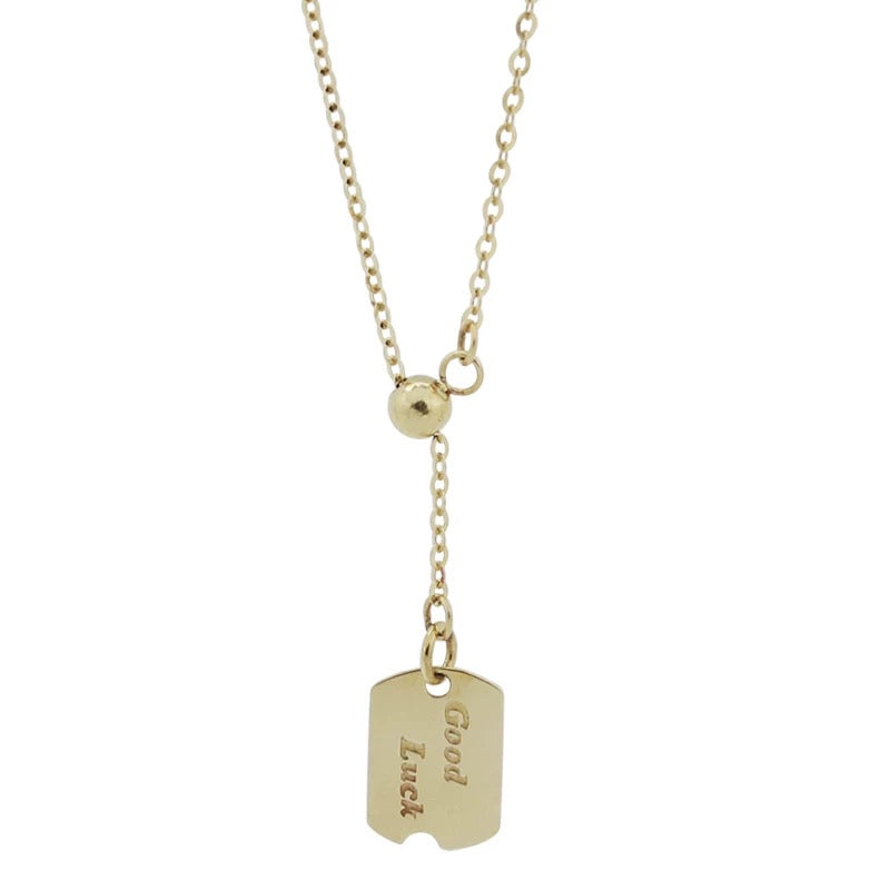 'Good Luck' Tag Lariat Necklace