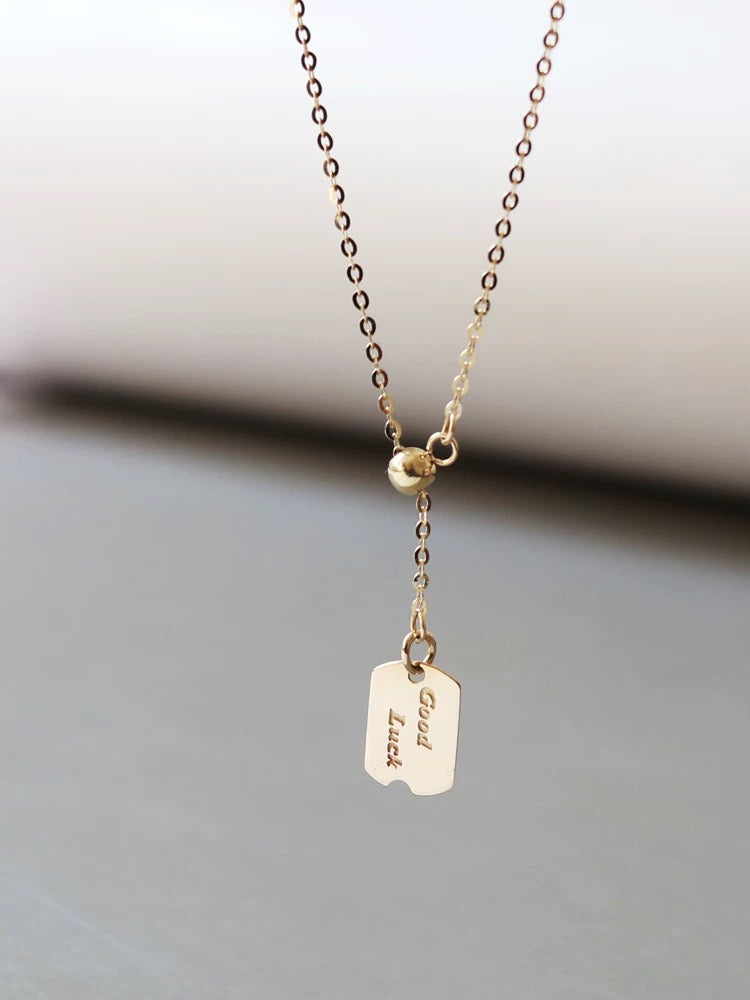 'Good Luck' Tag Lariat Necklace