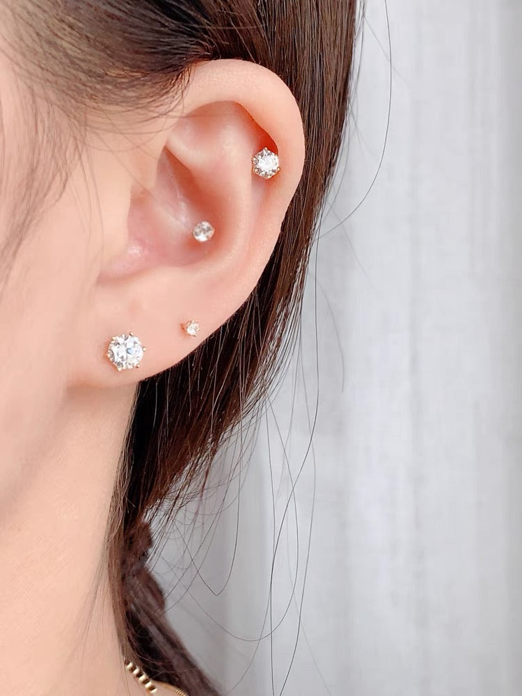 Diamond Hex Stud Earrings