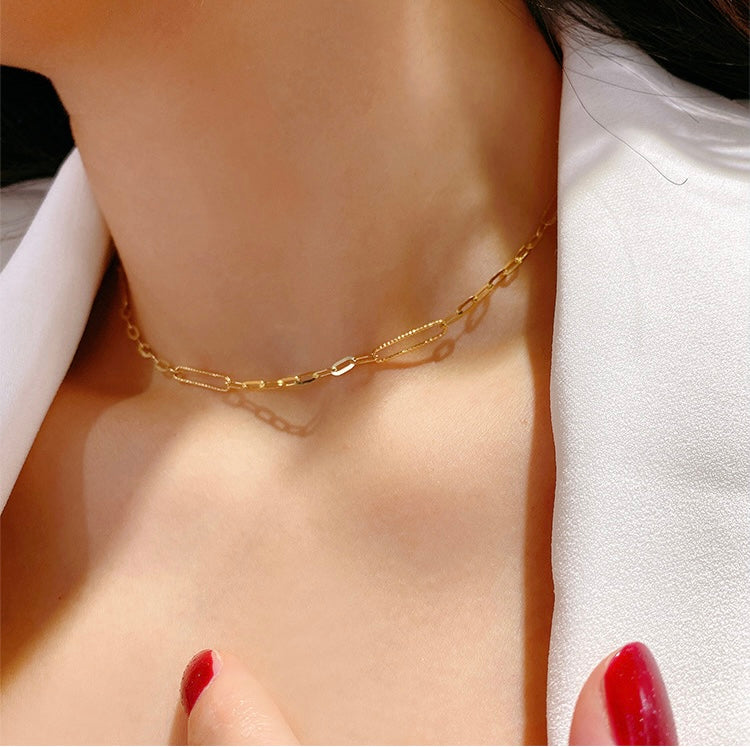 Ribbed Paperclip Chain Collar Necklace