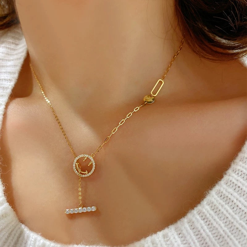 Smile Face Lariat T-Bar Necklace