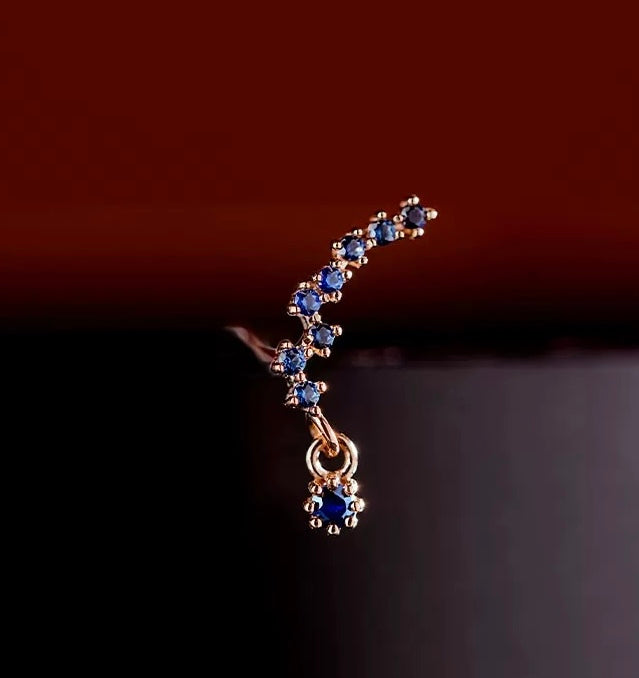 Natural Blue Sapphire Curve Drop Stud Earrings