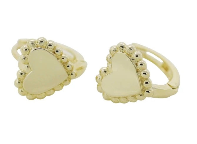 Beaded Heart Plate Huggie Hoops