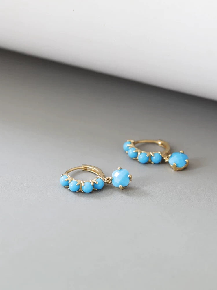 Bubble Blue Stone Drop Huggie Hoops