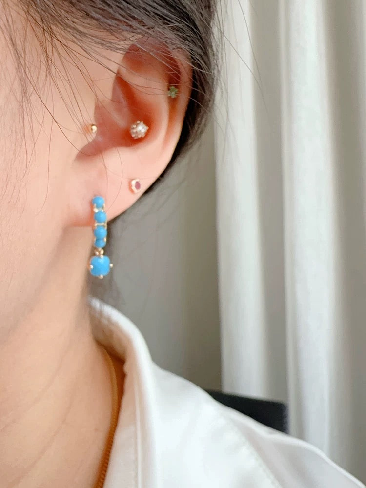 Bubble Blue Stone Drop Huggie Hoops