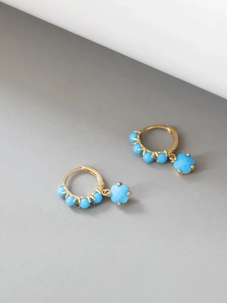 Bubble Blue Stone Drop Huggie Hoops