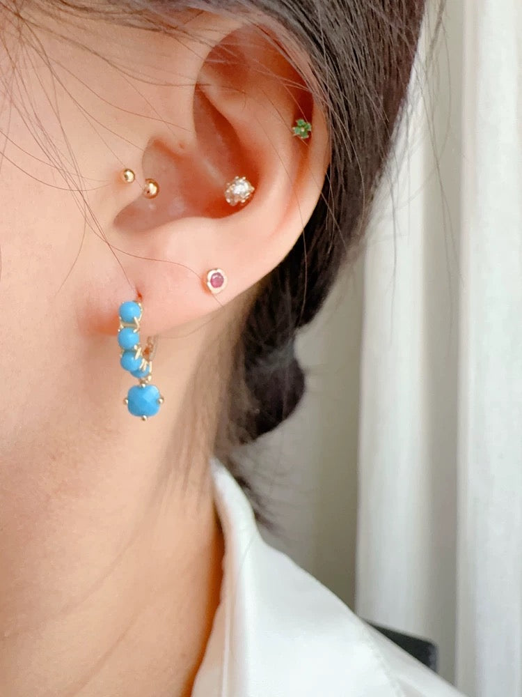 Bubble Blue Stone Drop Huggie Hoops