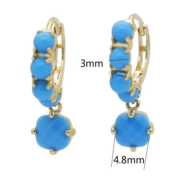 Bubble Blue Stone Drop Huggie Hoops