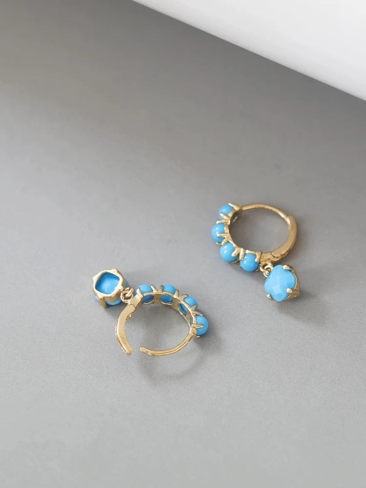 Bubble Blue Stone Drop Huggie Hoops