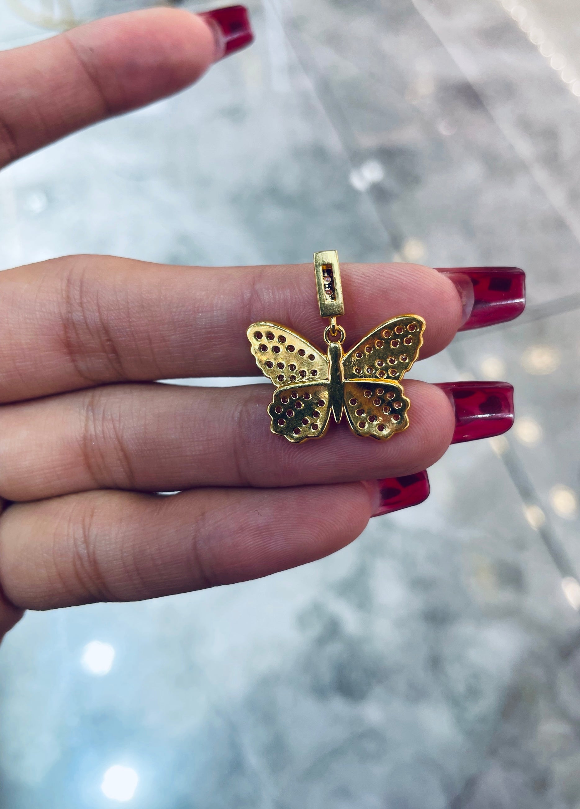 Spotlight Studded Butterfly Charm Pendant