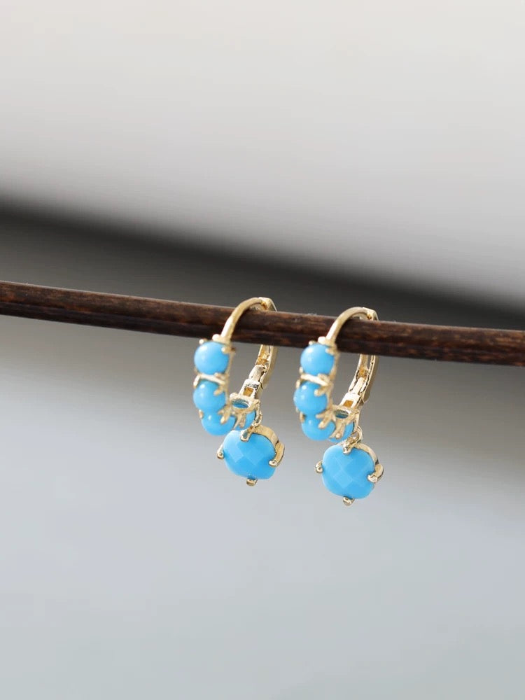 Bubble Blue Stone Drop Huggie Hoops