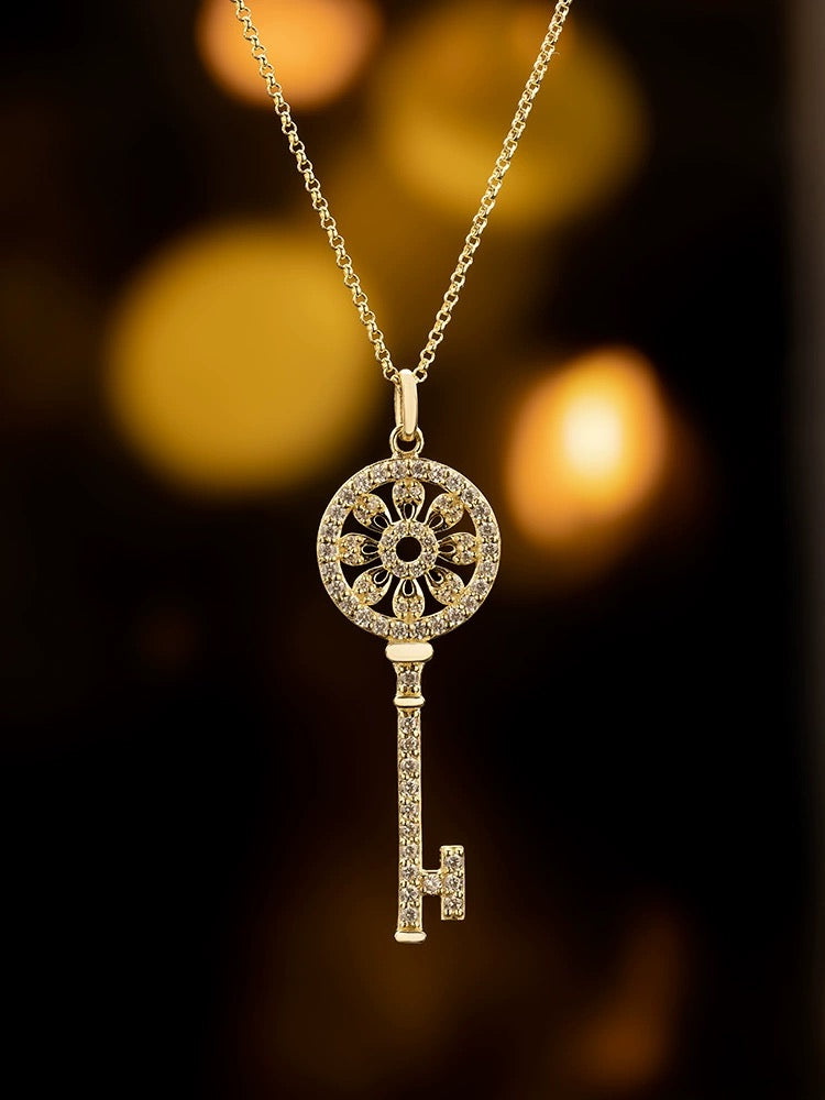 Ancient Studded Key Charm Necklace