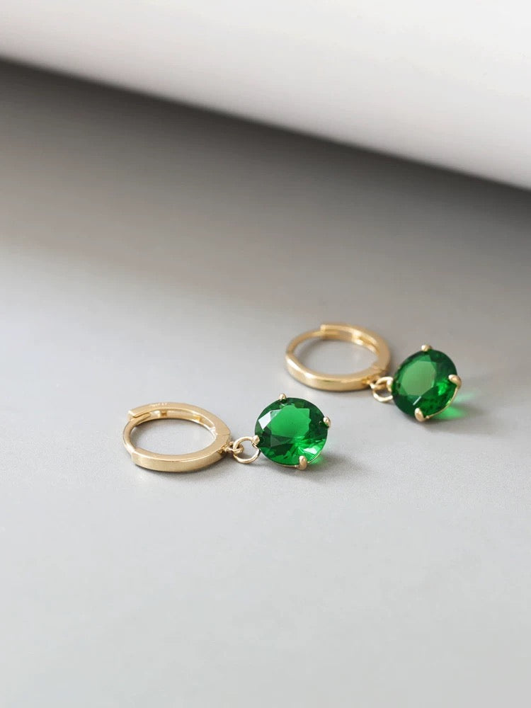 Emerald Moissanite Round Huggie Hoops