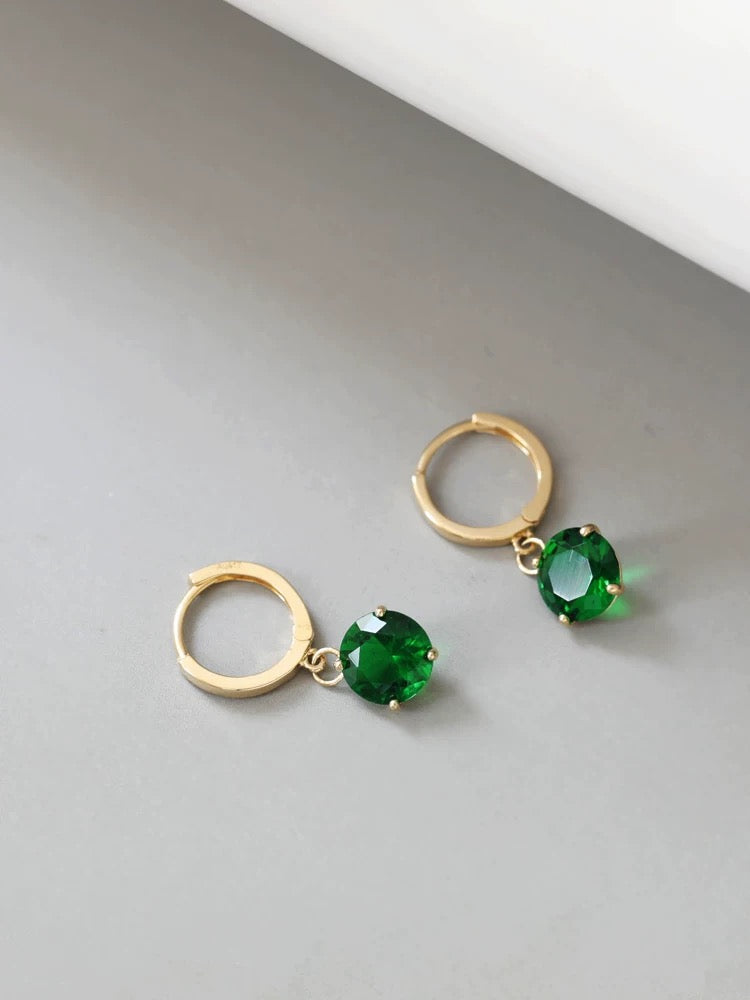 Emerald Moissanite Round Huggie Hoops