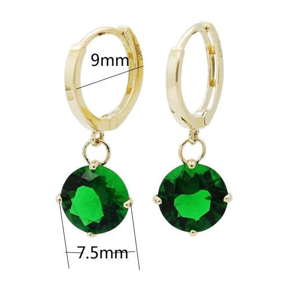 Emerald Moissanite Round Huggie Hoops