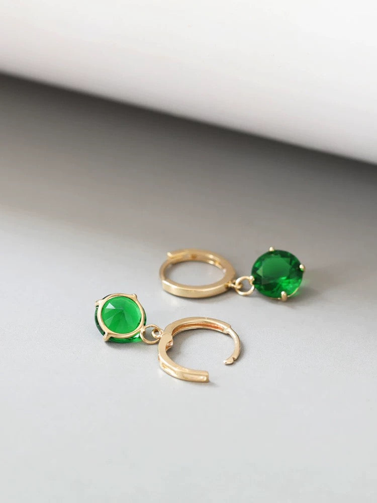 Emerald Moissanite Round Huggie Hoops