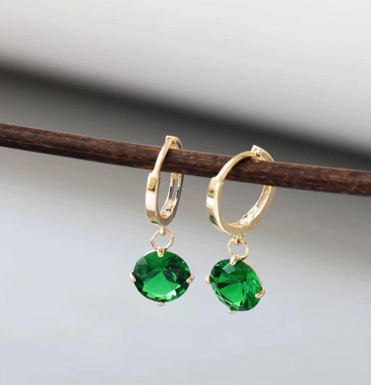 Emerald Moissanite Round Huggie Hoops