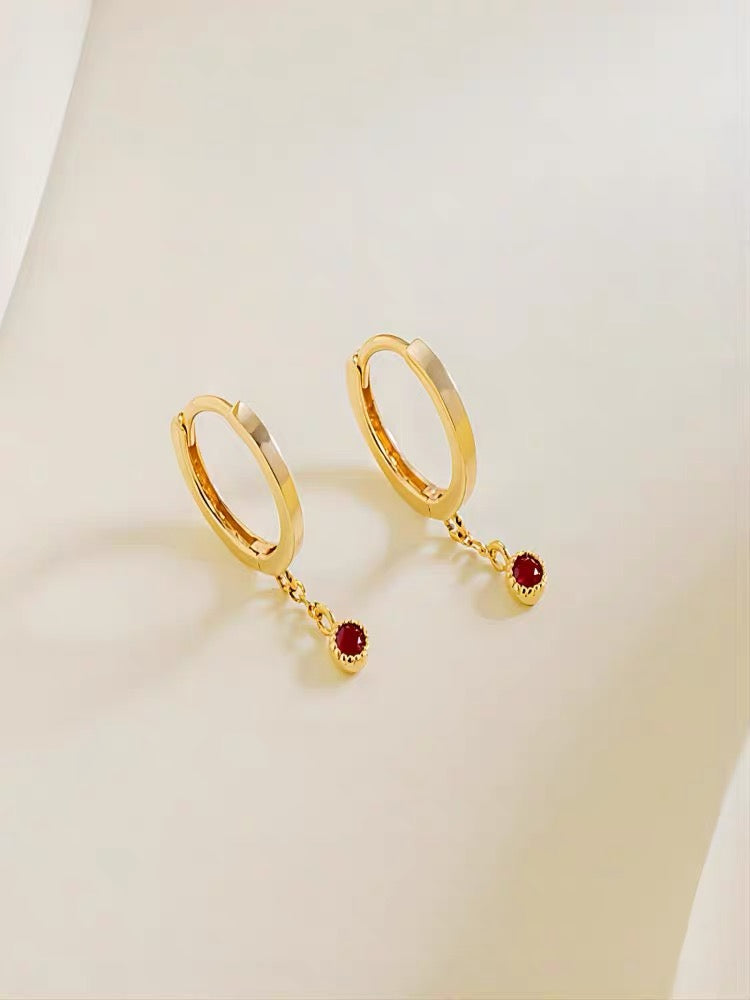 Ruby Diamond Drop Huggie Hoops