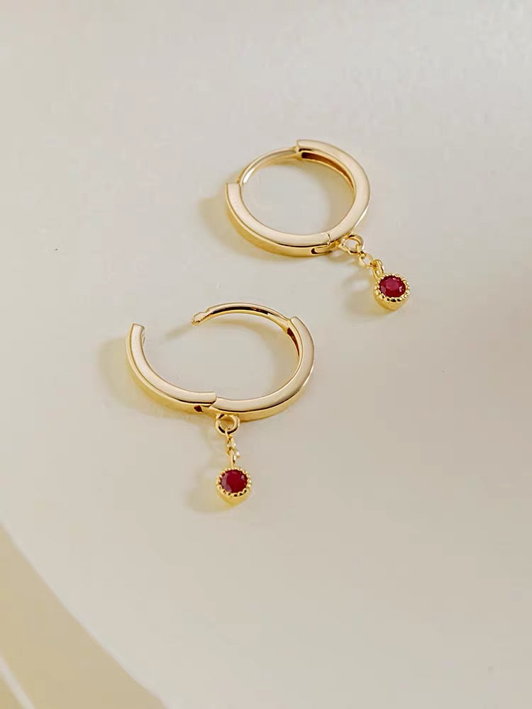 Ruby Diamond Drop Huggie Hoops