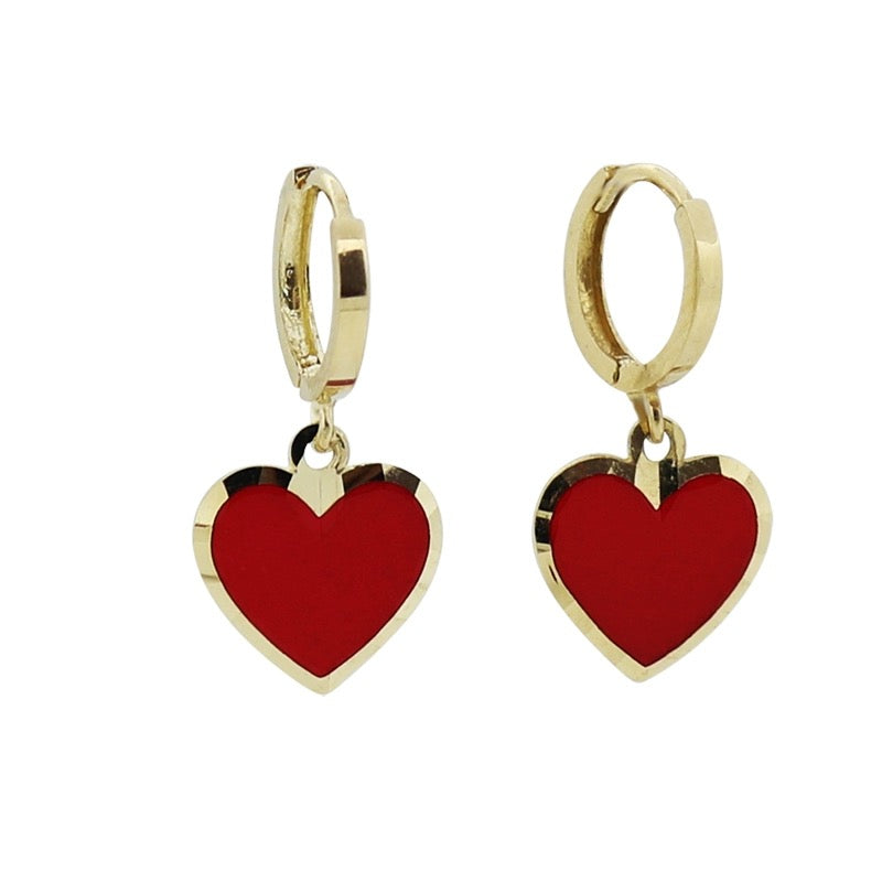 Red Embellished Drop Heart Huggie Hoops