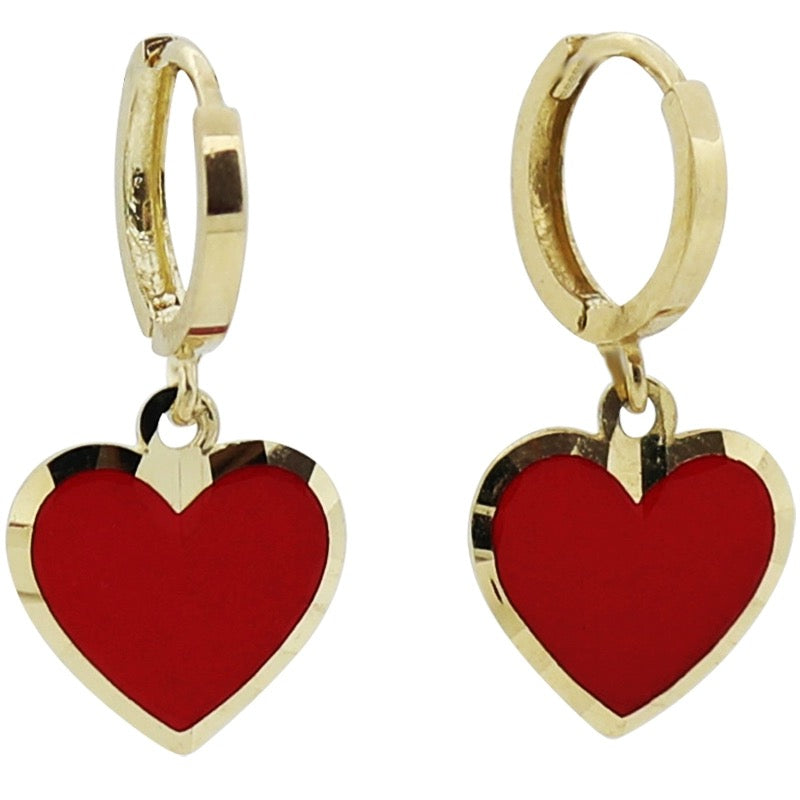 Red Embellished Drop Heart Huggie Hoops