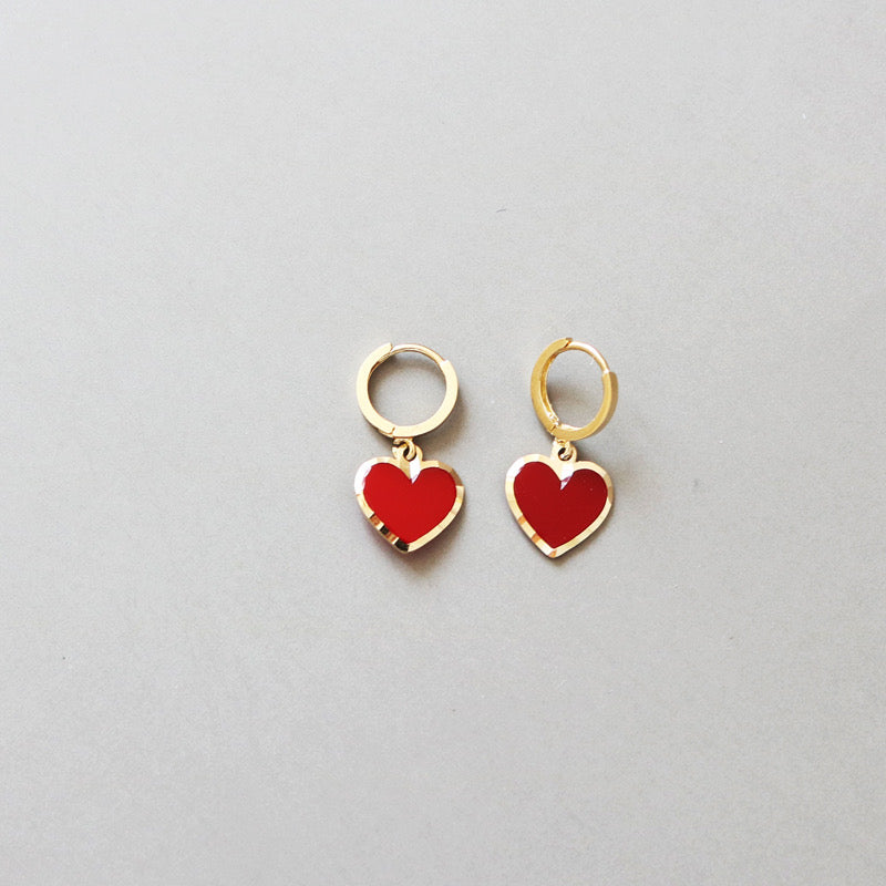 Red Embellished Drop Heart Huggie Hoops