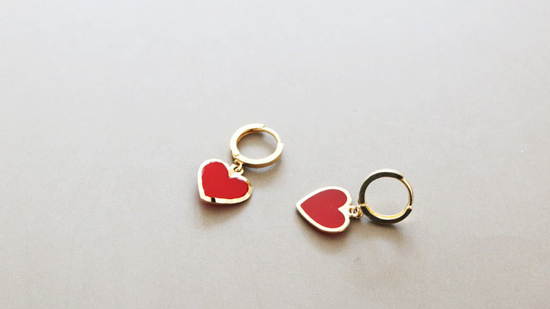 Red Embellished Drop Heart Huggie Hoops