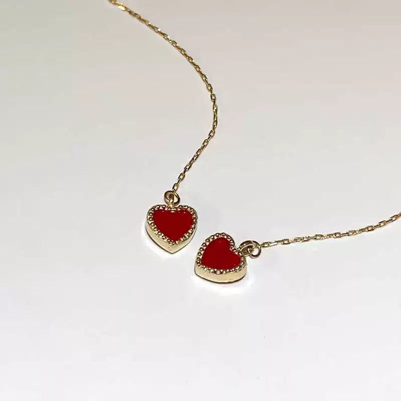 Beaded Red Carnelian Heart Chain Earrings