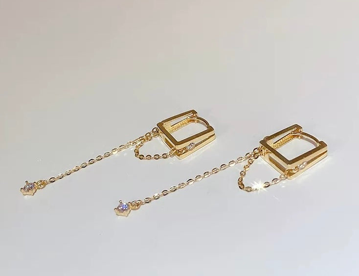 Fold Frame Chain Hoop Combo Earrings