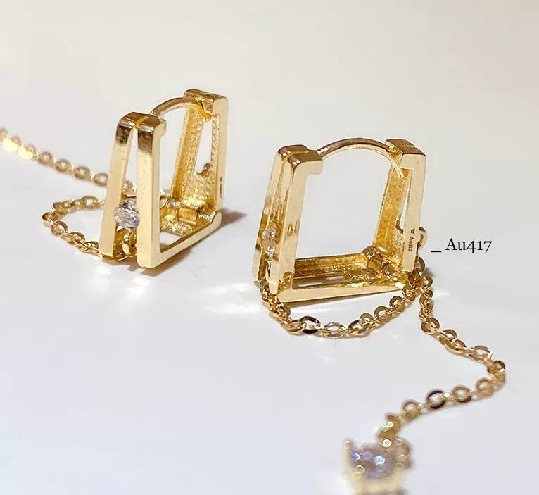 Fold Frame Chain Hoop Combo Earrings