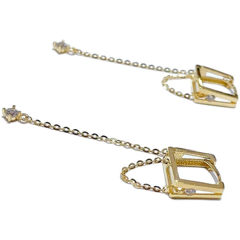 Fold Frame Chain Hoop Combo Earrings