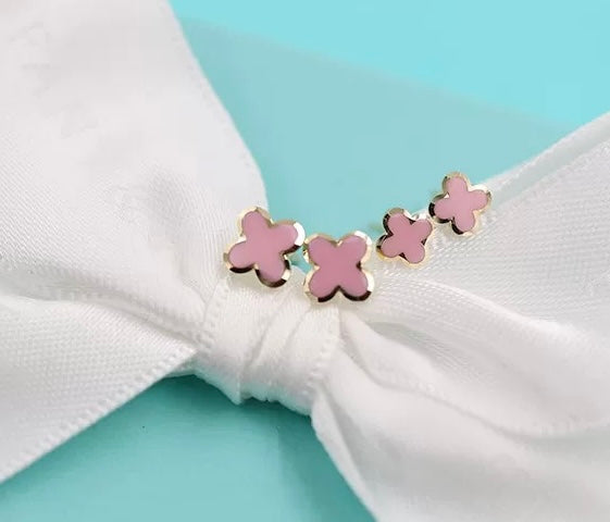 Cut Edge Pink Clover Stud Earrings