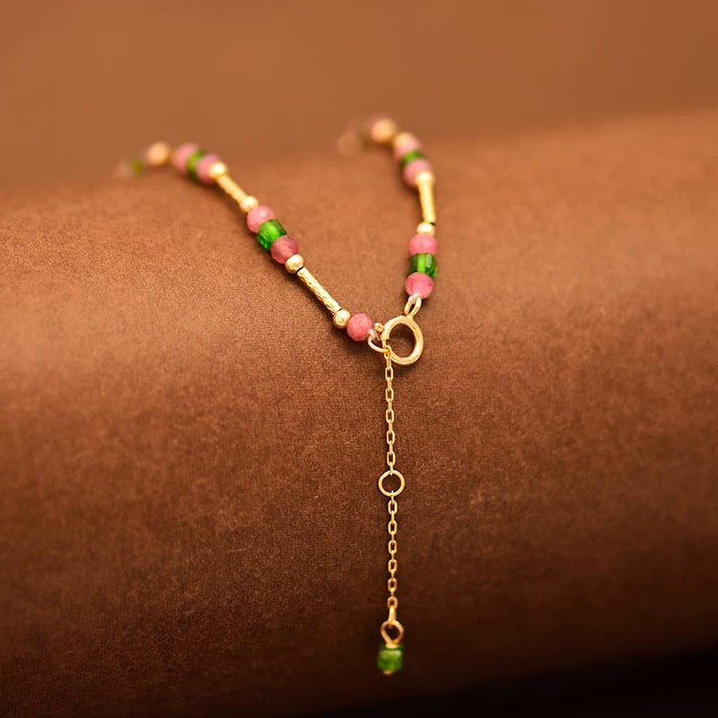 Trio Pink & Green Beaded Bangle Bracelet