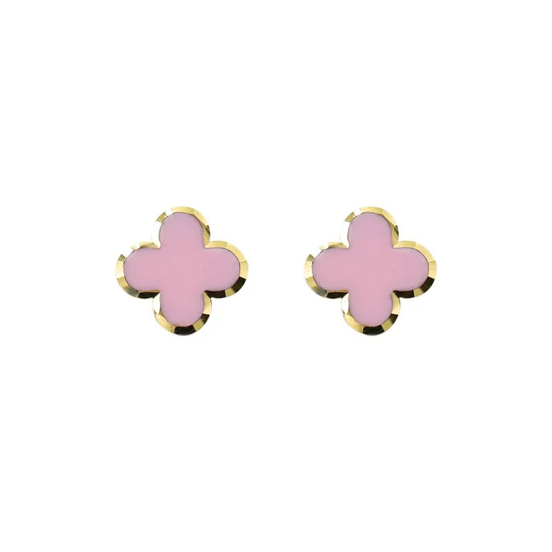 Cut Edge Pink Clover Stud Earrings