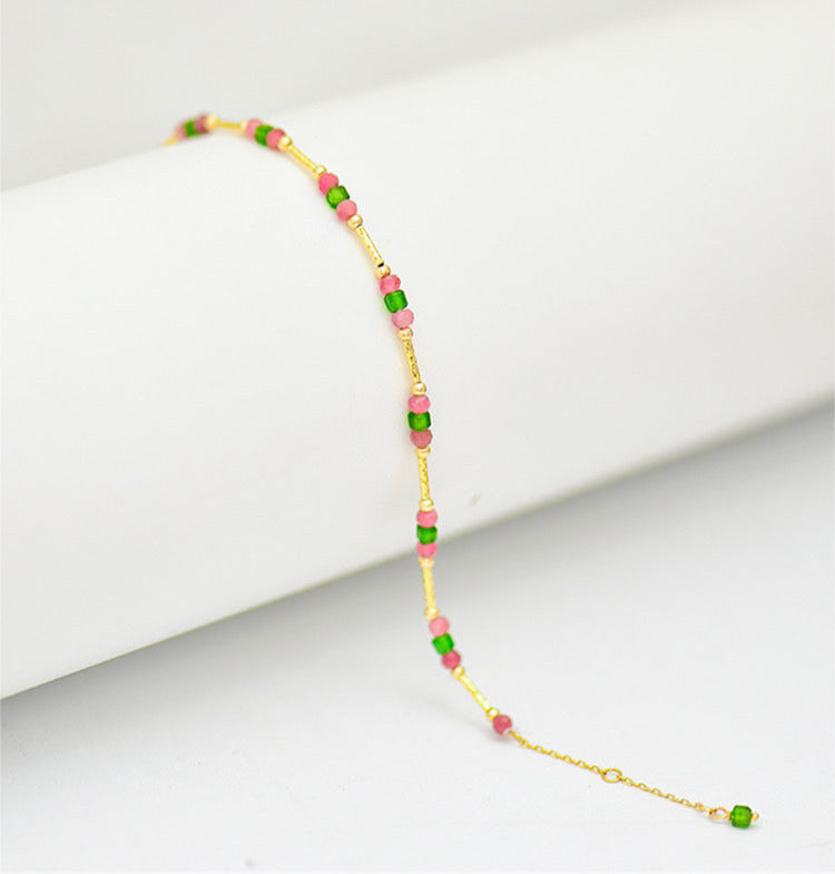 Trio Pink & Green Beaded Bangle Bracelet