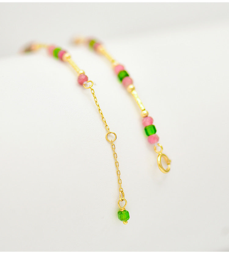 Trio Pink & Green Beaded Bangle Bracelet