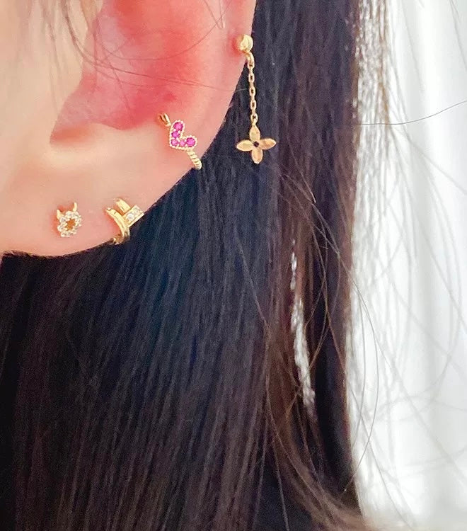 Pink Heart & Stars Ear Cuff Earrings