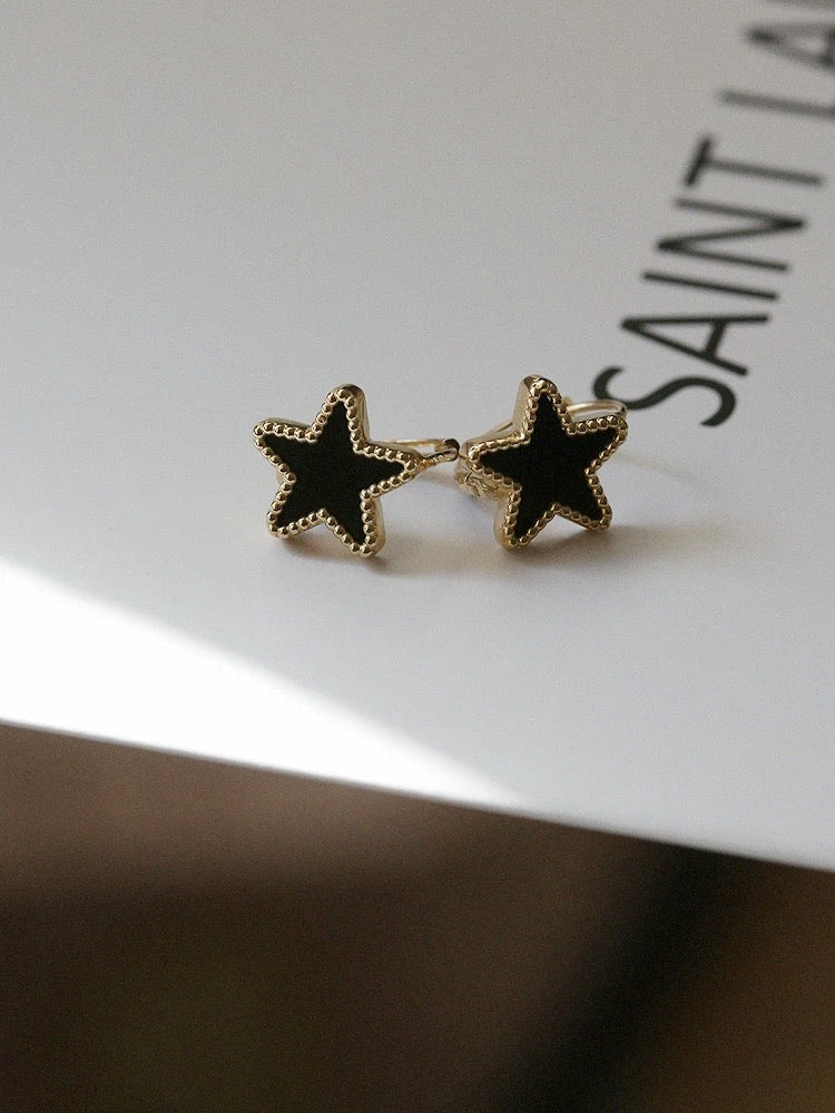 Beaded Black Onyx Star Huggie Hoops