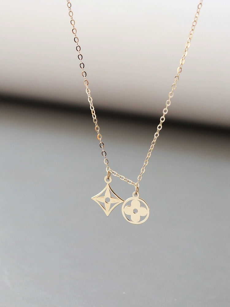 Dual Flower & Kite Petal Charm Necklace