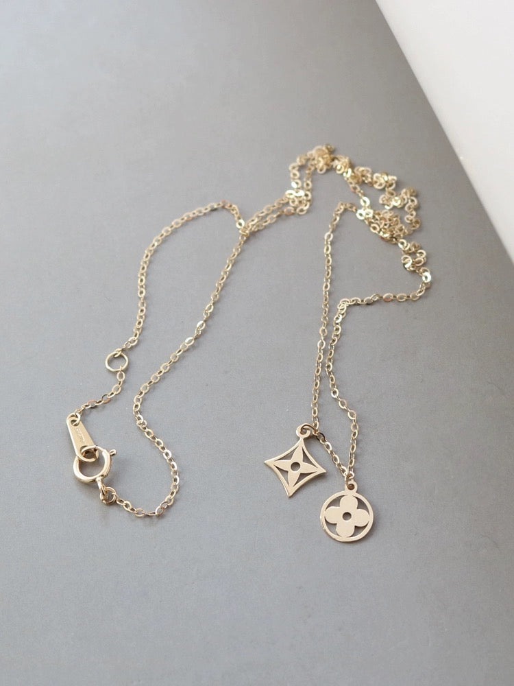 Dual Flower & Kite Petal Charm Necklace