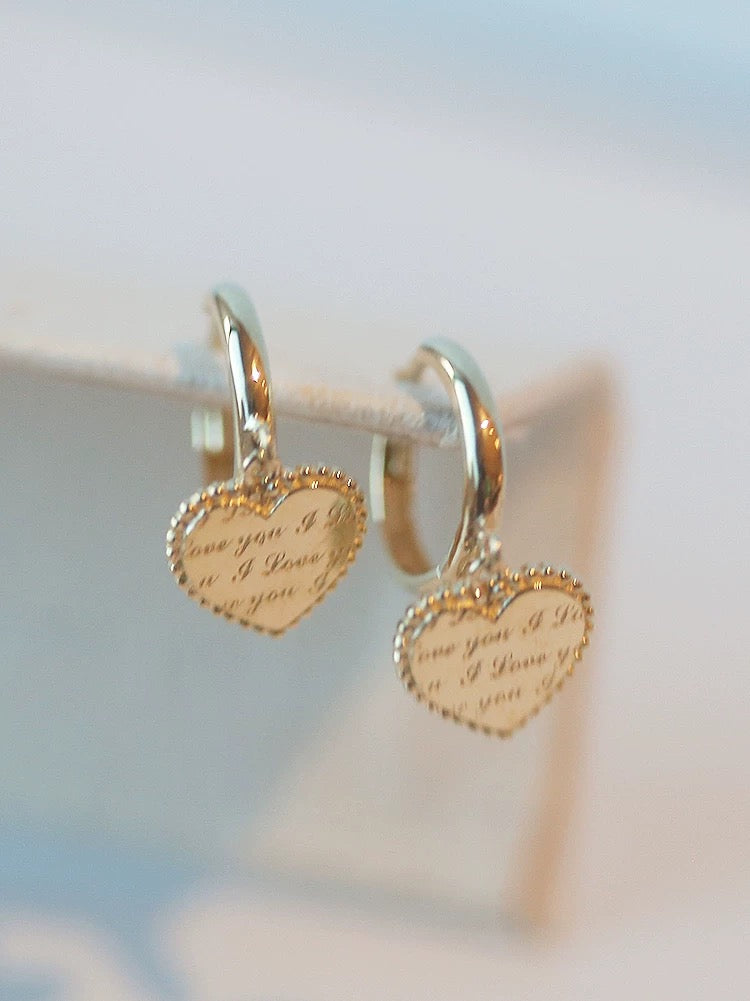 'I Love You' Heart Charm Huggie Hoops