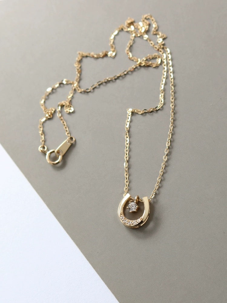 Solitaire Horseshoe Charm Necklace