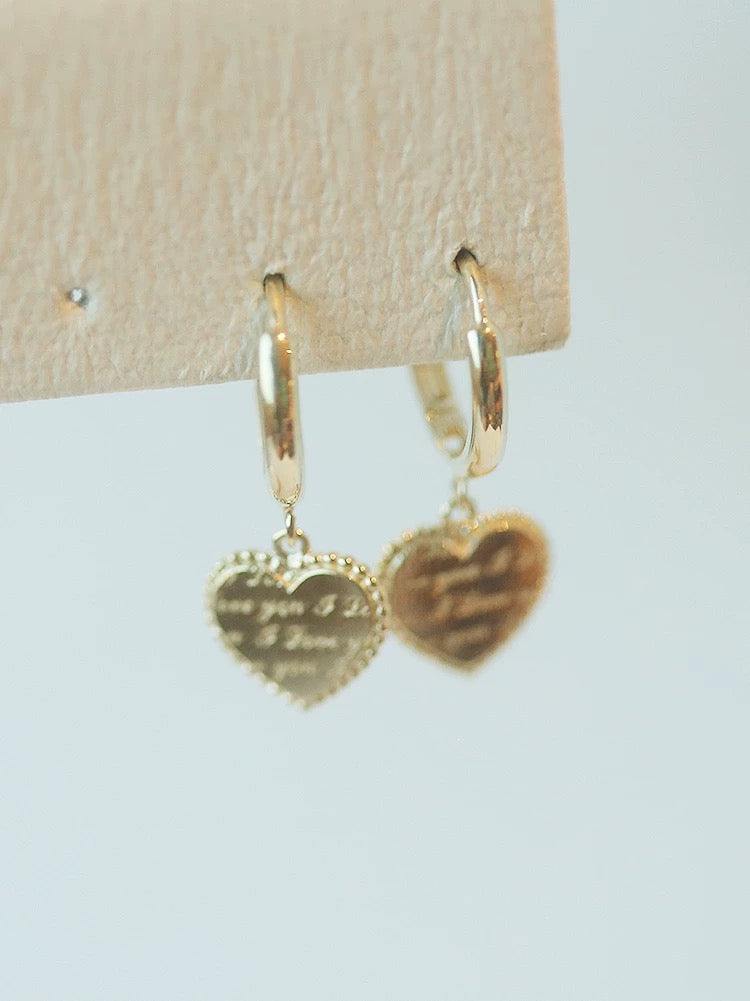 'I Love You' Heart Charm Huggie Hoops